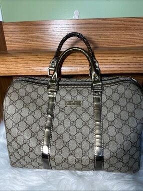 Gucci Beige/Brown GG Canvas Dome Satchel with Gold Trim